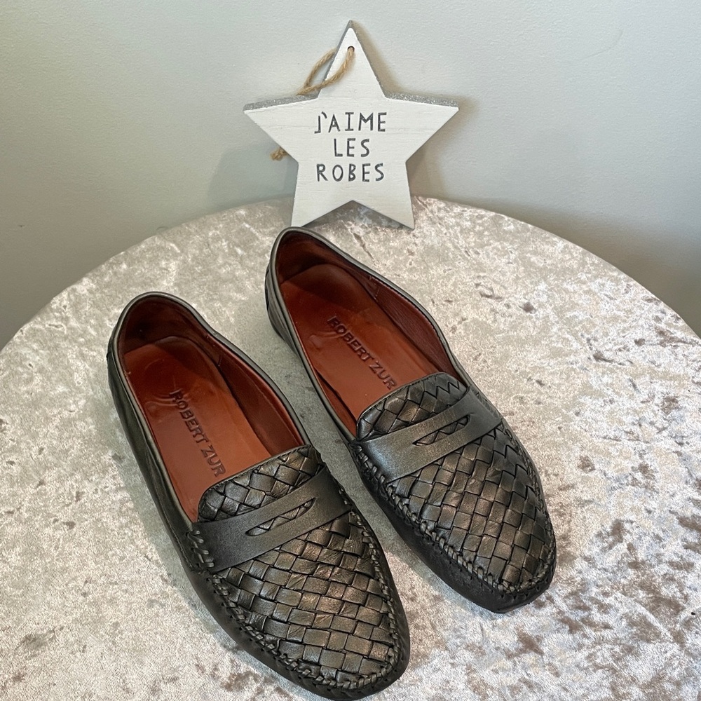 ROBERT ZUR Petra Metallic Woven Leather Driving Loafers